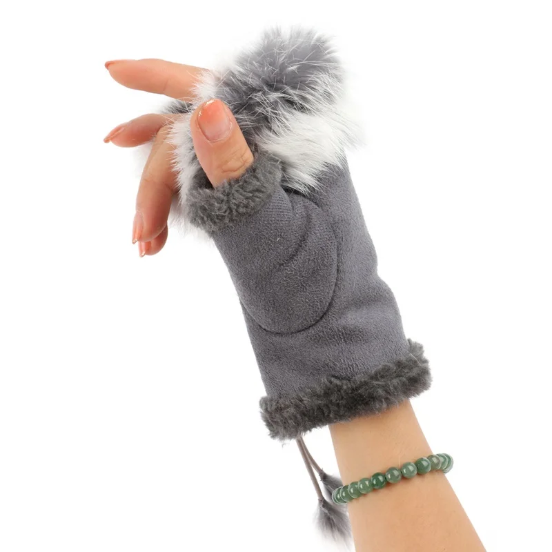 1 Pair Warm Gloves Winter Glove Sexy Faux Rabbit Fur Hand Wrist Warmer Fingerless Gloves For Woman