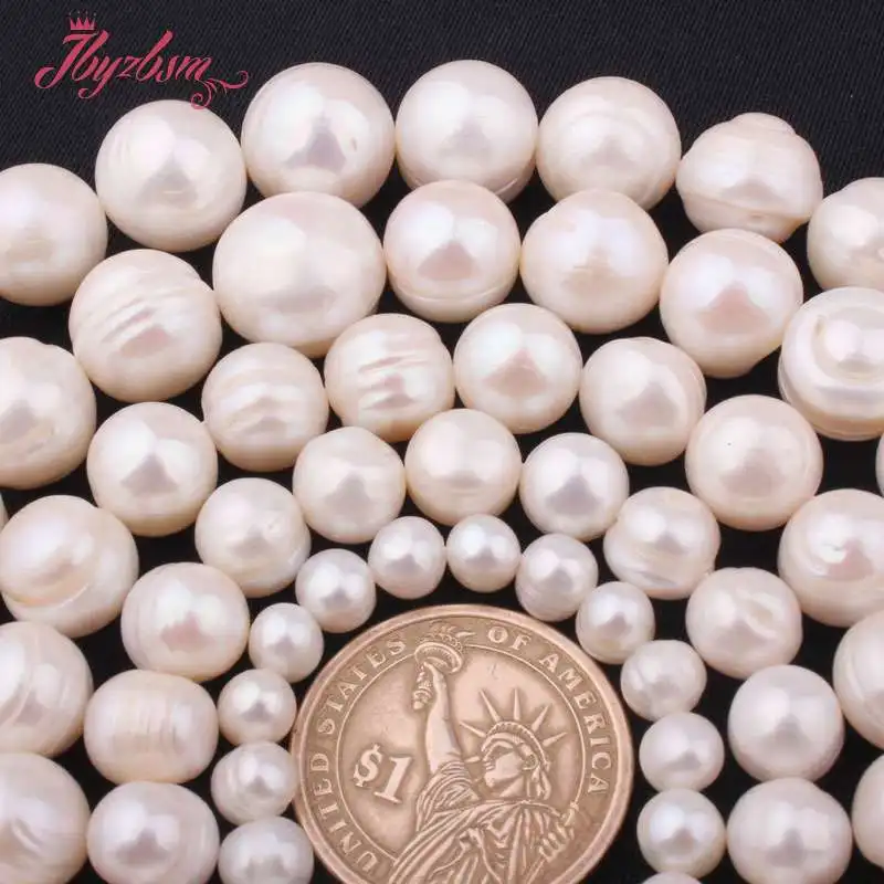 Natural A Grade Nearround Freshwater Pearl White 9-10/10-12/11-14MM Stone Beads For DIY Necklace Bracelet Jewelry Making 15\