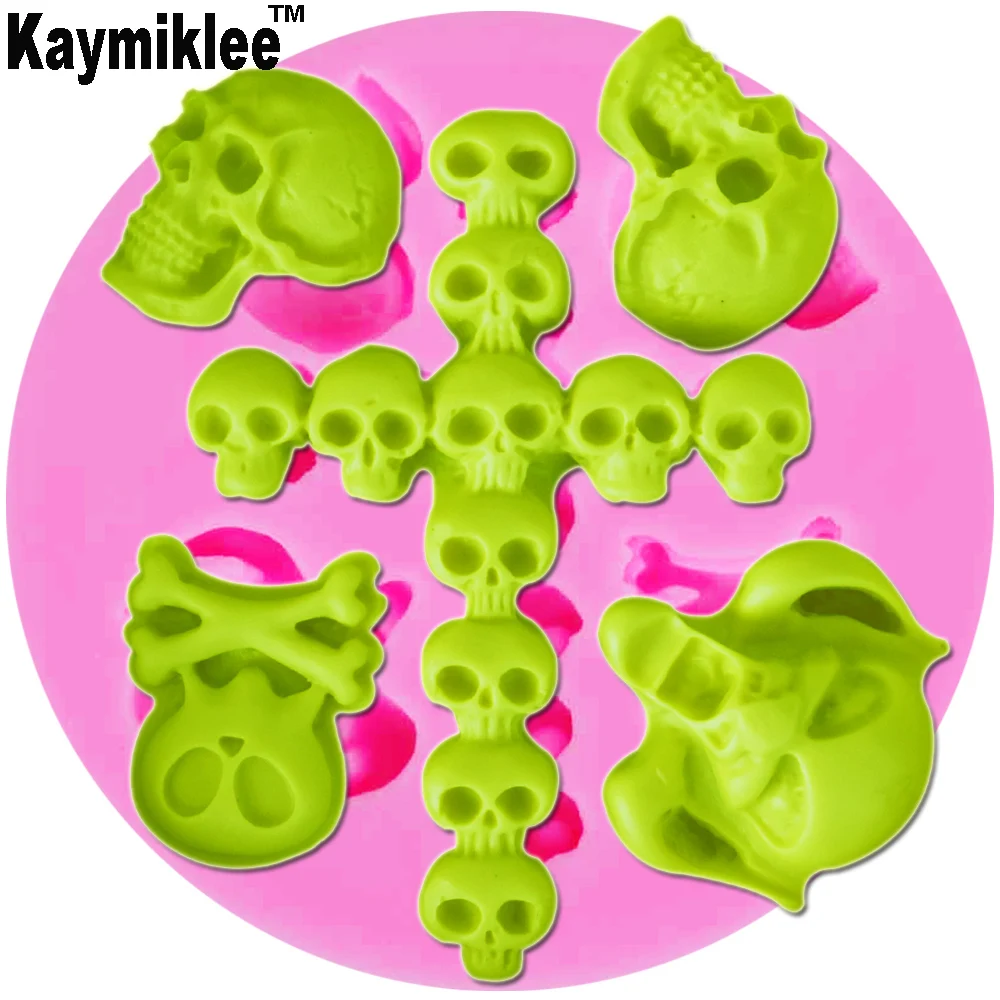 Kaymiklee M705 Skeleton Head Skull UV Resin Silicone Mold Fondant Chocolate Candy Gumpaste Surgarcraft Crystal Epoxy Soft Clay B