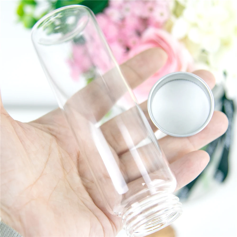 

24Pcs 90ml Borate Container with Silver Screw Aluminum Lid Glittering Translucent can DIY Wishing Bottle Cosmetic Perfume Vial