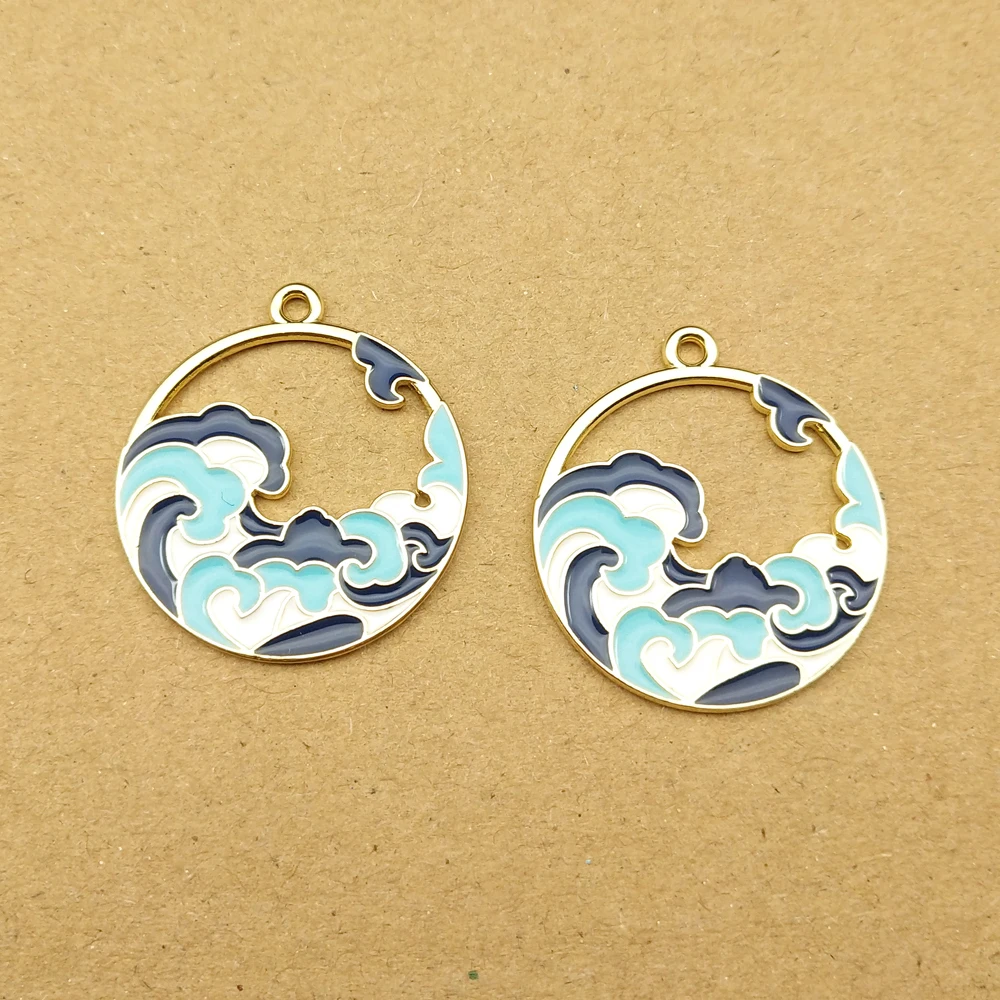 10pcs Sea Wave Charm for Jewelry Making Diy Accessories Enamel Necklace Earring Keychain Pendant Alloy Metal Gold Plated