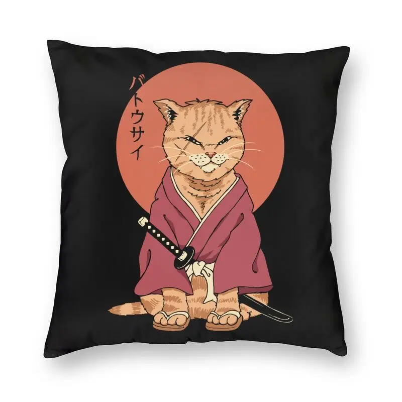 Neko Shinobi Cat Cushion Cover 40x40cm Soft Samurai Feline Ninja Throw Pillow Case For Sofa Square Pillowcase Home Decorative