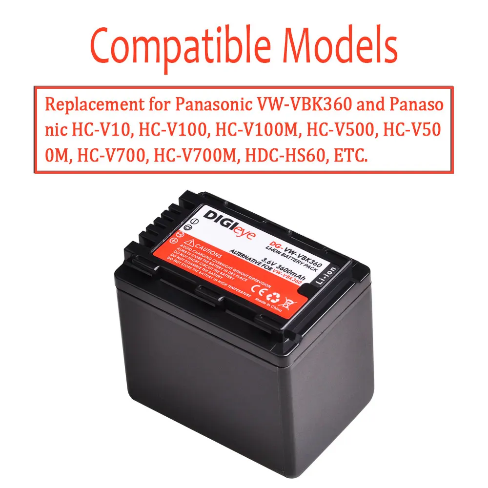 2Pcs VW-VBK360 VBK360 Batteries + Dual USB Charger for Panasonic HC-V10 HC-V100 HC-V100M HC-V500 HC-V700 HC-V700M HDC-HS60