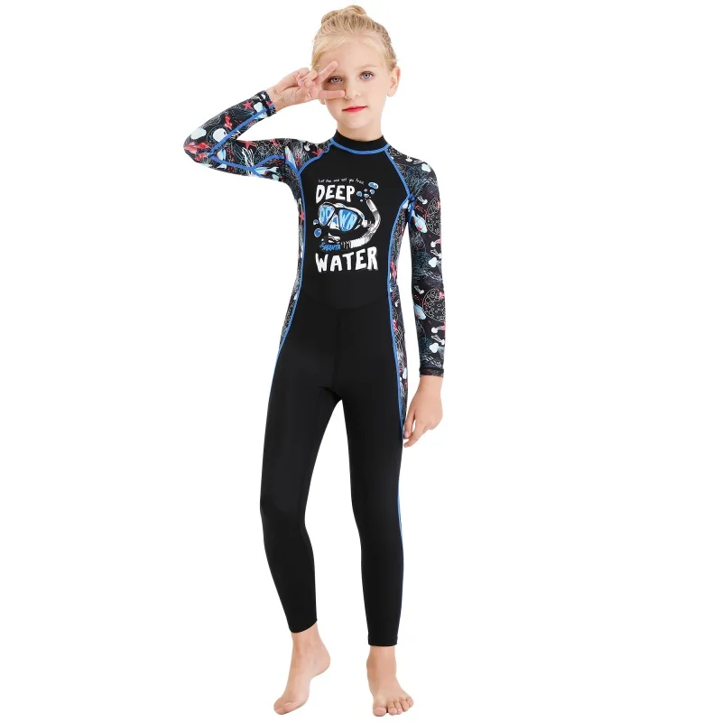 Kids Girls Boys Diving Suit Neoprenes Wetsuit Children For Keep Warm One-piece Long Sleeves UV Protection Swimwearym