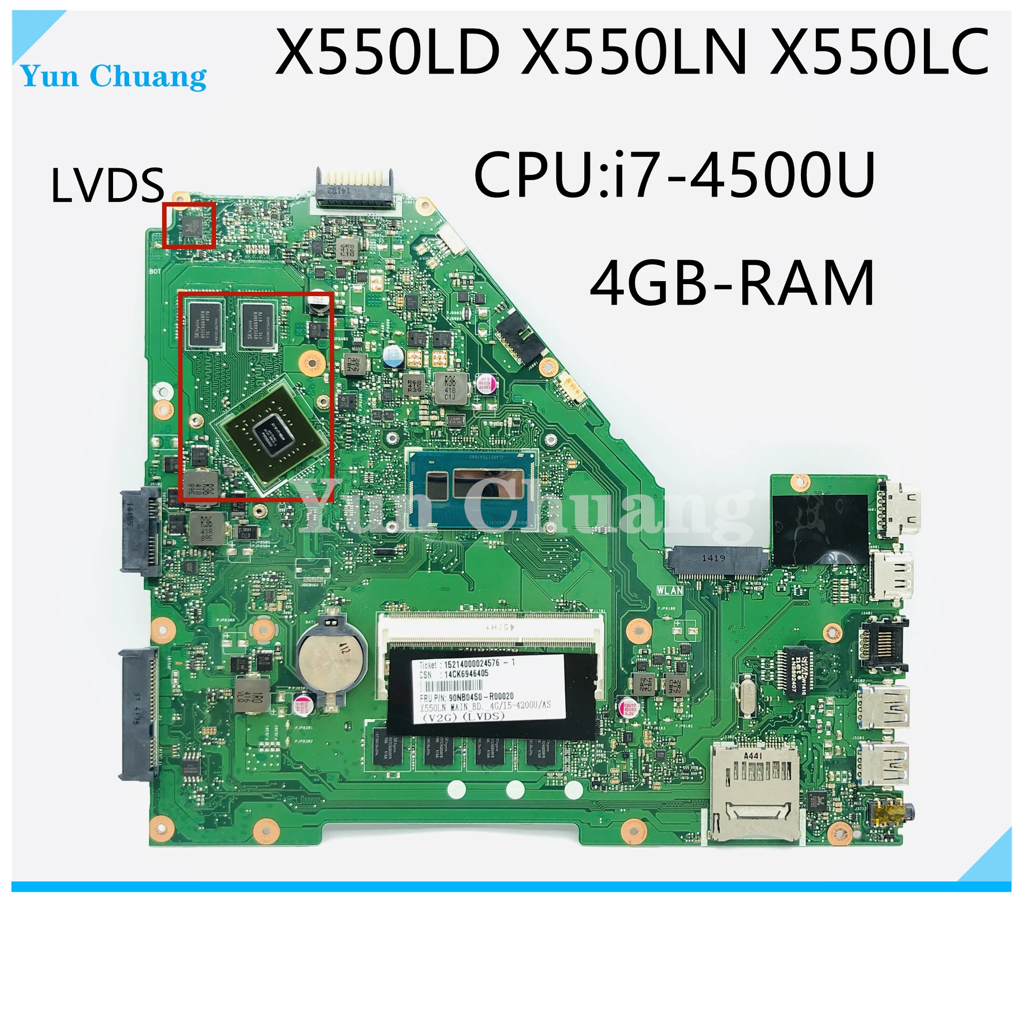 

X550LD Mainboard For ASUS X550LD X550LC X550LN X550L F550L A550L Laptop motherboard With i5-4200U/i7-4500U CPU 4GB RAM 2GB GPU