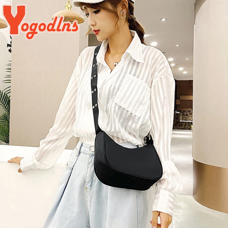 Yogodlns Trendy Nylon Shoulder Bag For Women Vintage Crossbody Bags Female Street Messenger Handbag and Purse Travel Simple Tote