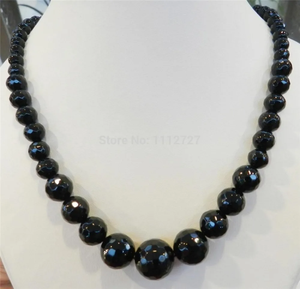 

SHUPPING Fashion jewelry Faceted 6-14mm Black Agate Round Onyx Gems Beads Necklace Natural Stone 18"MY4325 Wholesale