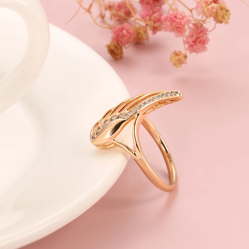 Kinel Hot Natural Zircon Angel Wings Ring 585 Rose Gold Ethnic Wedding Rings for Women Vintage Fine Jewelry