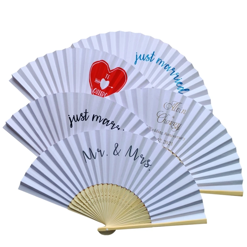 180PCS Customized Paper Wedding Fans Foldable Birthday Party Gift Favors With Bride & Groom's Names or Photo Printed