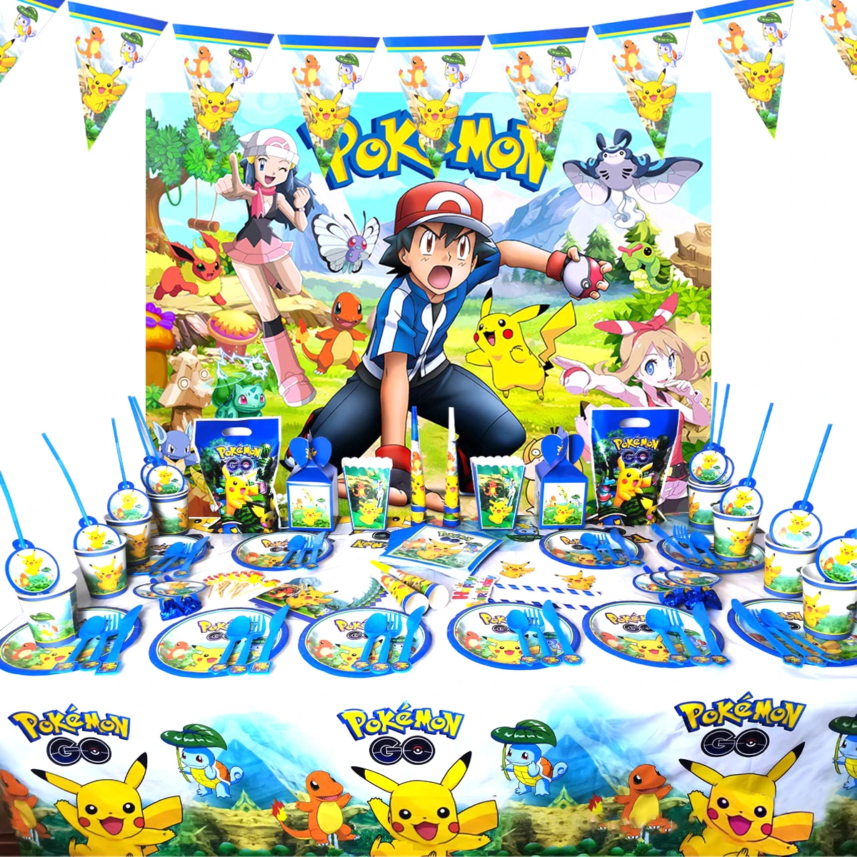 Pokemon Birthday Party Decorations Pikachu Balloons Baby Shower Wedding Party Supplies Tableware Backdrop Topper Boys Toys