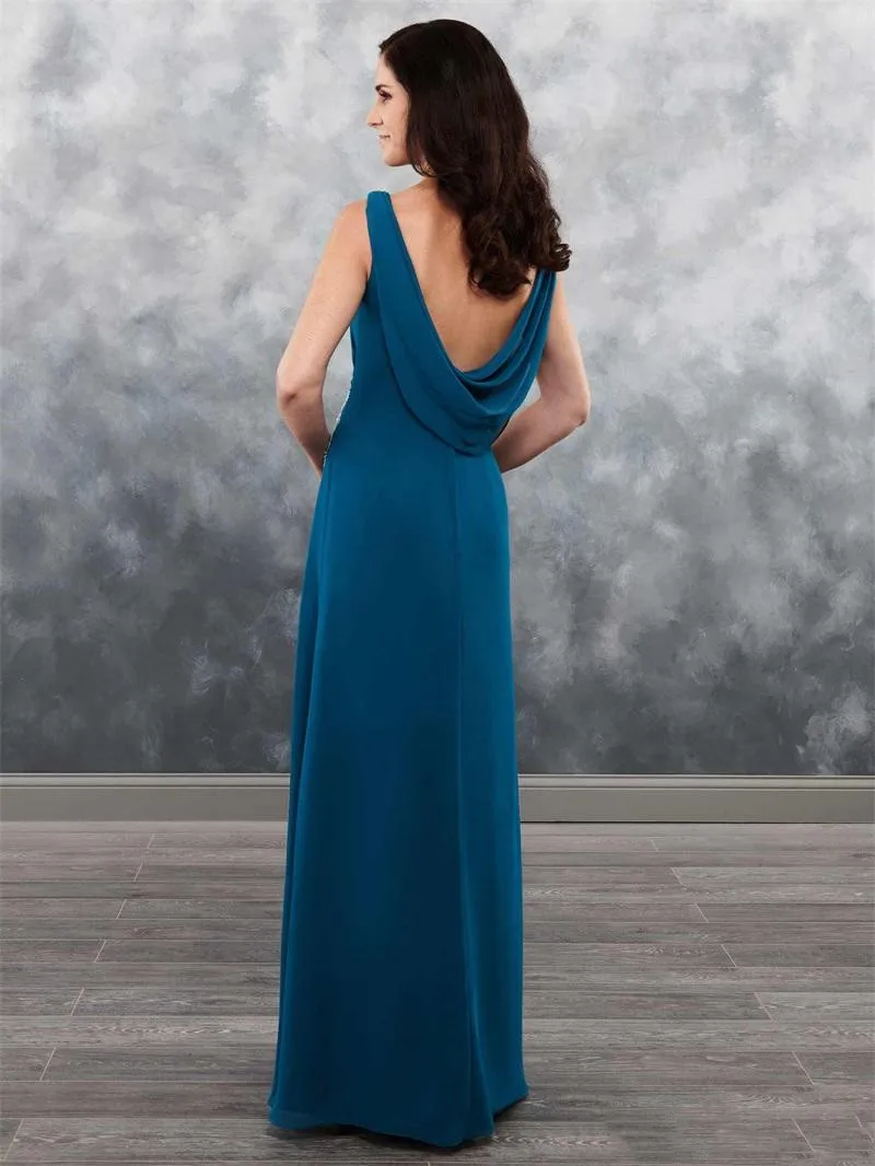 Elegant Modern Scoop Neck Evening Formal Dresses 2020 Backless Sleeveless Chiffon Dresses For Mother Beaded Prom Dresses