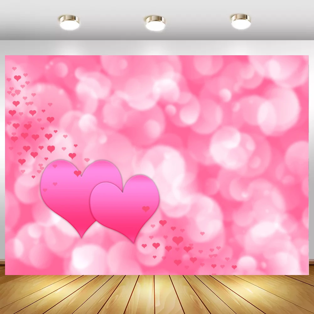 Pink Love Heart Light Bokeh Glitter Dots Newborn Child Baby Party Wedding Photo Backdrop Photocall Photo Background Photo Studio