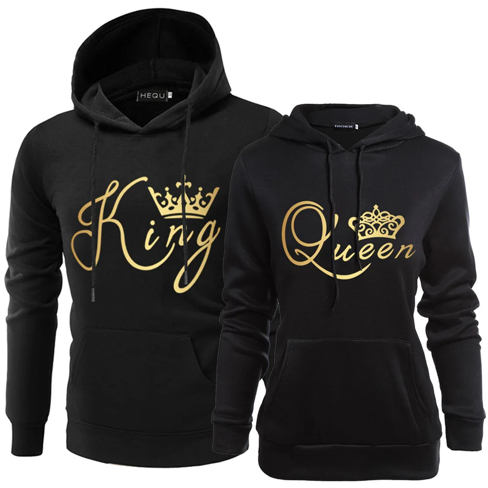 Casual Pullovers Tracksuits Gift King Queen Printed Sweatshirt Couples Lovers Hoodies Hooded Sweatshirt