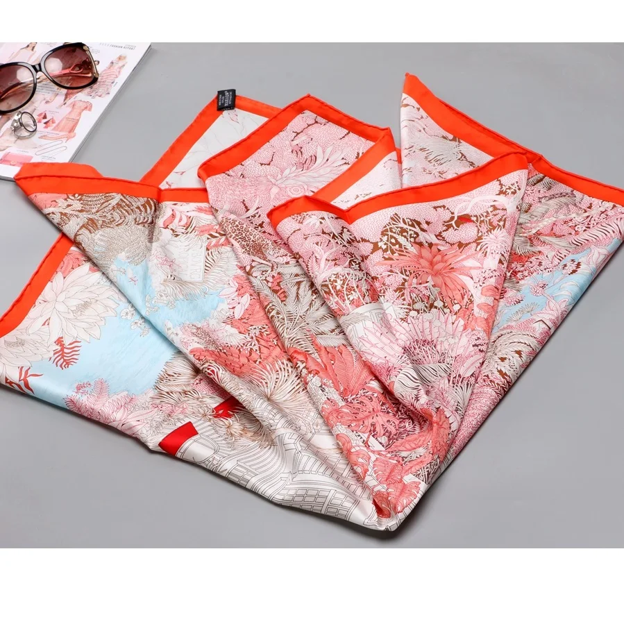 Charming Print 100% Head Silk Scarf Hijab Women Large Square Silk Shawl Cape Foulard 35\