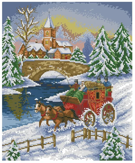 

Зимний пейзаж A Ride In The Snow Наборы для вышивки крестом высшего качества 14CT Набор для шитья без печати Вышитое искусство Ручная работа Домашний декор