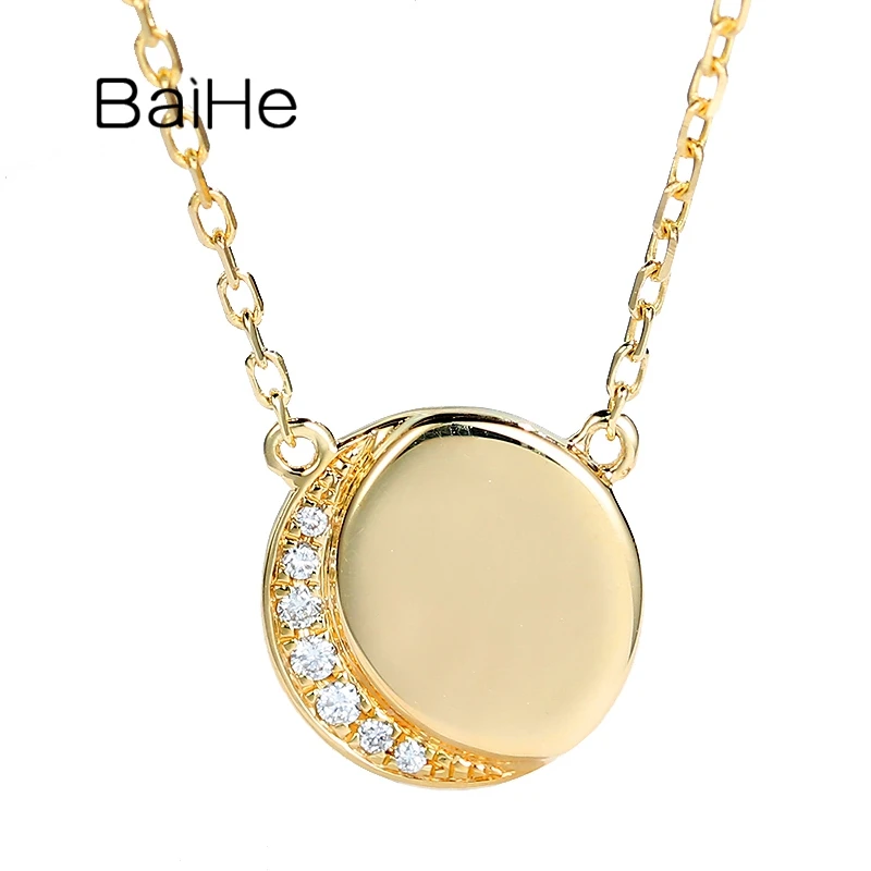 

BAIHE Solid 18K Yellow Gold H/SI Natural Diamond Moon Necklace Women Men Clavicle Chain Fine Jewelry Making ムーンネックレス collar luna