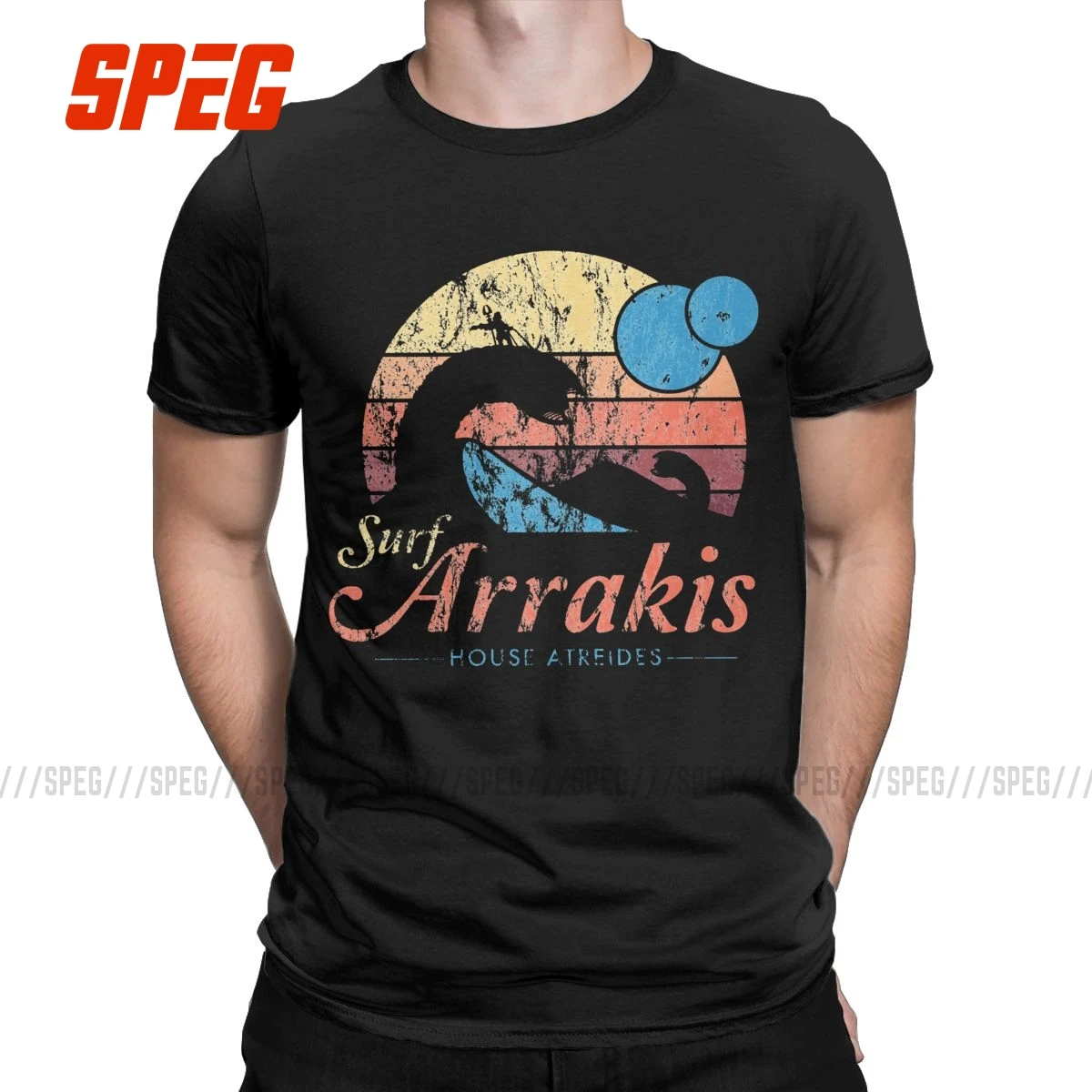 Visit Arrakis Vintage Distressed Surf Dune Sci Fi T Shirt for Men Pure Cotton Fashion Male T-Shirt O Neck Tee Shirt Short Sleeve