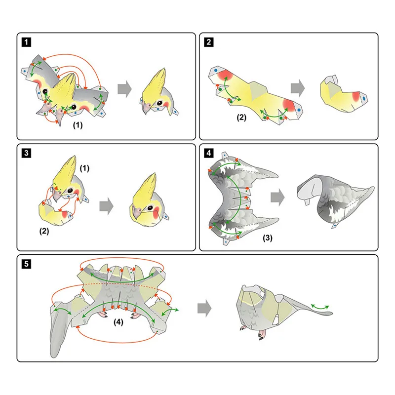 Cockatiel Parrot Bird Handmade Origami Art Folding Mini Cute 3D Paper Model Papercraft Animal DIY Kids Adult Craft Toys QD-049