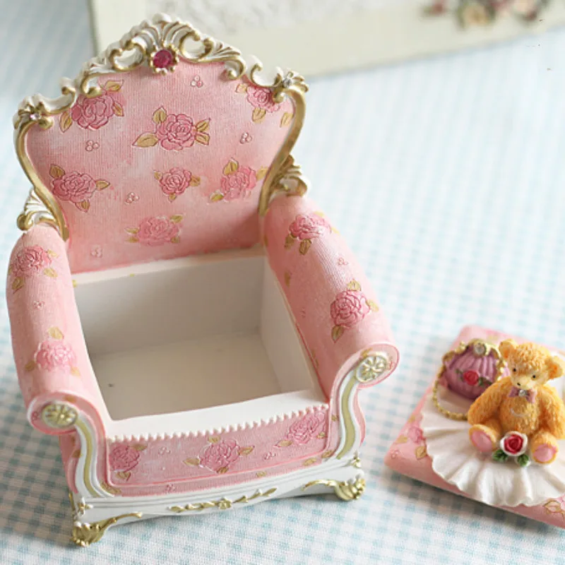 Cute pink creative cute decoration home decoration box storage box bear chair earring ring jewelry box Princess chair LB32620