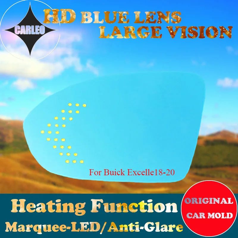 1 Pair Car Side View Mirror Lens for Buick EXcelle 2018-20 Blue Glass HD Large view With Heating Blind Spot Warning Marquee LED