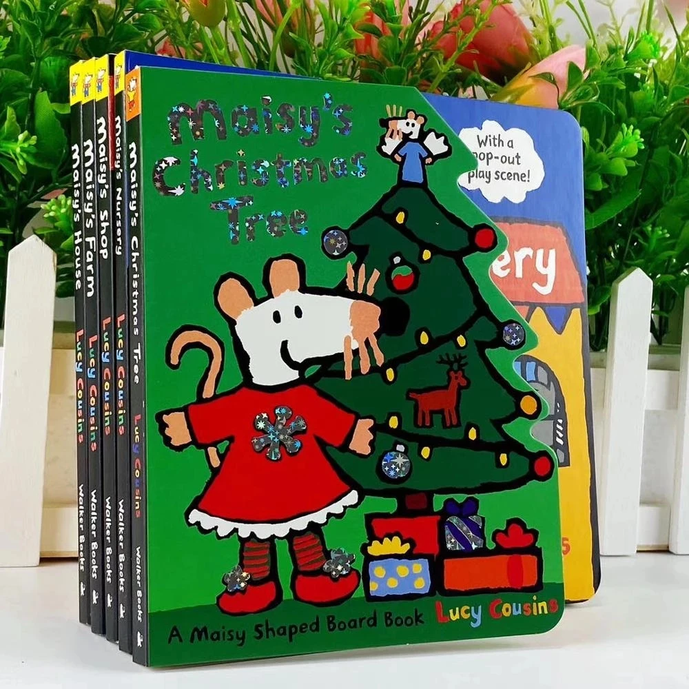 5 books Maisy mouse 3D scene board book English picture book baby kids IQ EQ practice Nursery/Farm/House/Shop Christmas tree