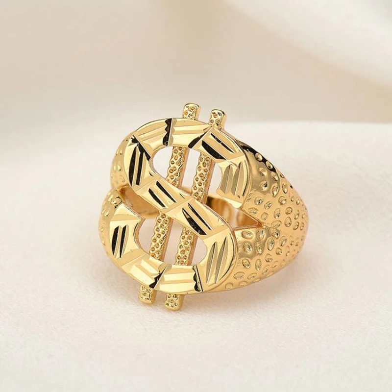 Classic US Dollar Sign Ring Gold Color Hip Hop Punk Style For DJ Rappers Men Personality US Dollar Signets Rings Jewelry Gifts