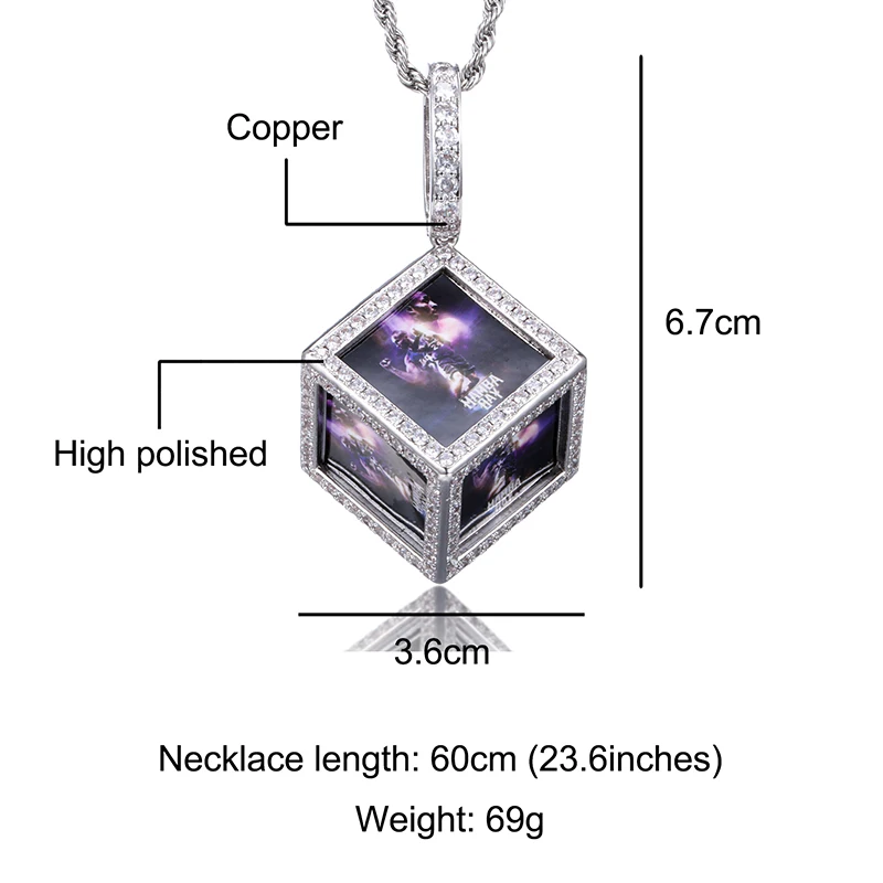 Hip Hop Custom 6 Photos Personality Design Cube Custom Made Pictures Medallions Necklaces & Pendants For Men Women Jewelry