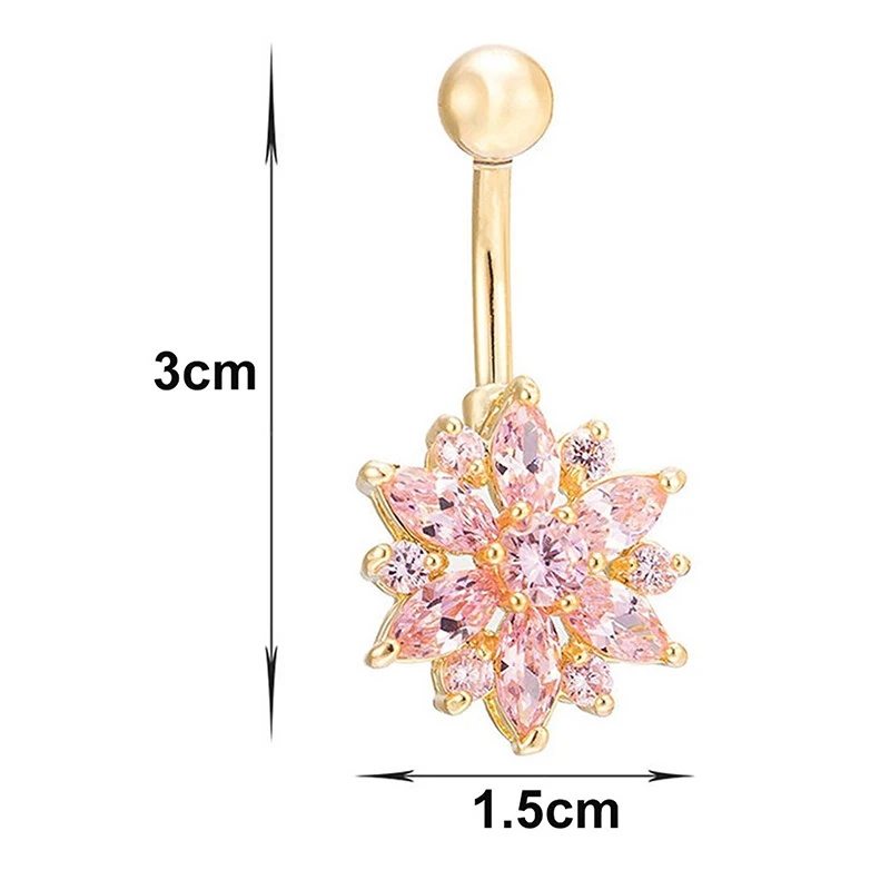 1PCS Crystal Belly Button Ring 20G Belly Piercing Dangle Flower Navel Piercing Colorful Sexy Navel Bar Cute Belly Ring Jewelry