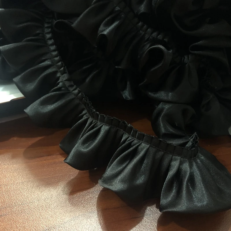 10Yards/Lot Black Cream Satin Lace Trim 3D Pleated Sewing Cloth Fabirc 5.5 CM Ruffled Trim Dress Collar DIY Fringe Ribbon