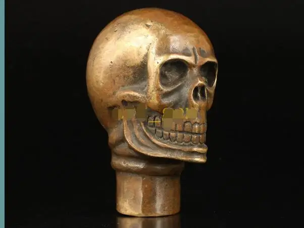 Copper Brass CHINESE crafts decoration chinese Bronze Hand Carved Human skull Statue Cane Walking Stick Head