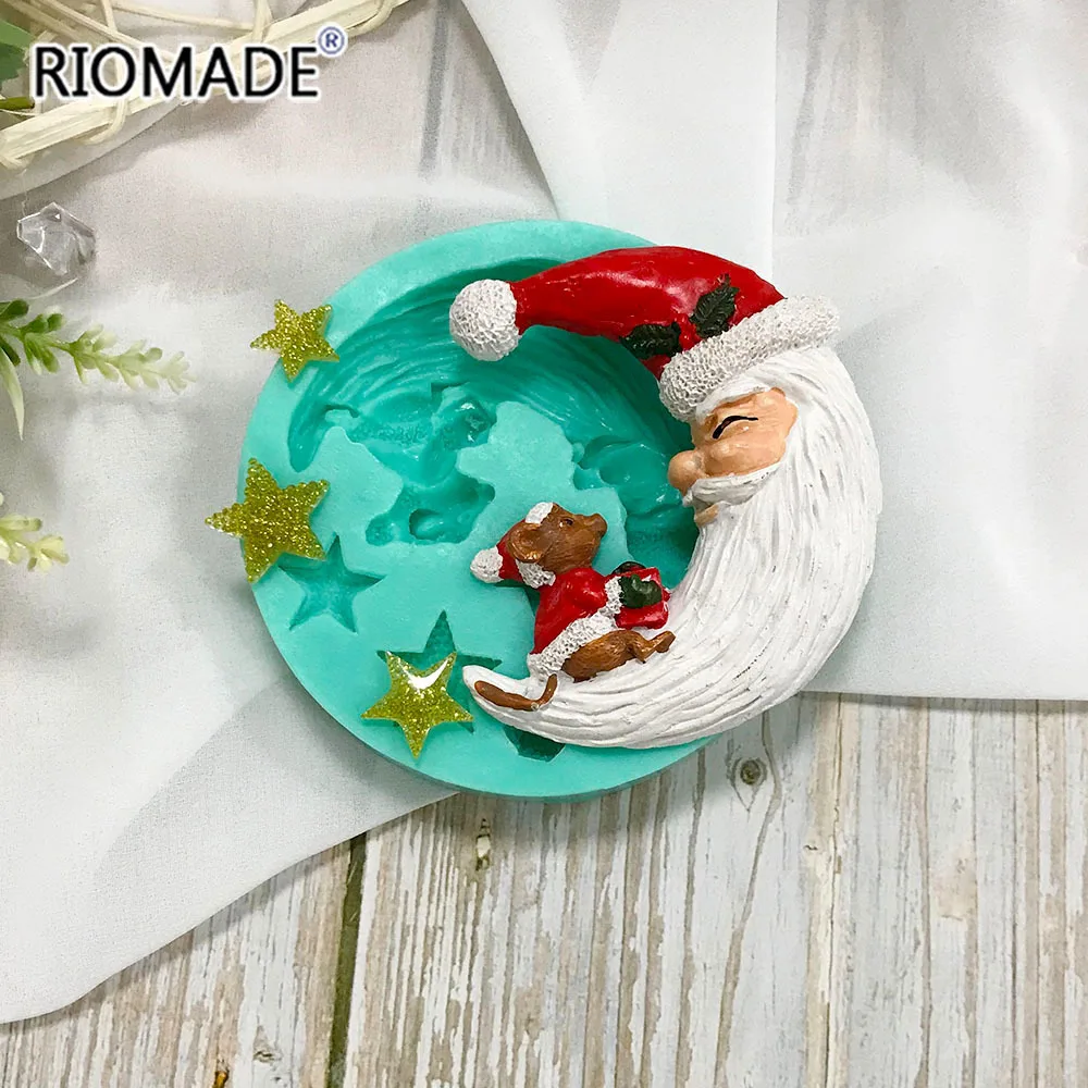 Santa Claus Moon Shape Fondant Silicone Mold With Star Squirrel For Christmas Chocolate Dessert Biscuit Sugar Baking Cake Tools