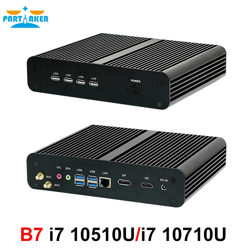 Mini PC sin ventilador Intel Core i7 10710U i7 8565U i7 1165G7 Mini ordenador Nuc 2 * DDR4 M.2 + Msata + 2,5 ''SATA 4K HTPC Nettop HDMI DP