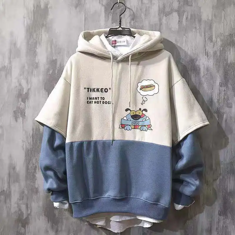 

2020 Spring Stitching Sweater Men's Japan Style Fake Two-Piece Korean Hooded Jacket Student Hip Hop Hoodie Men Hoodie