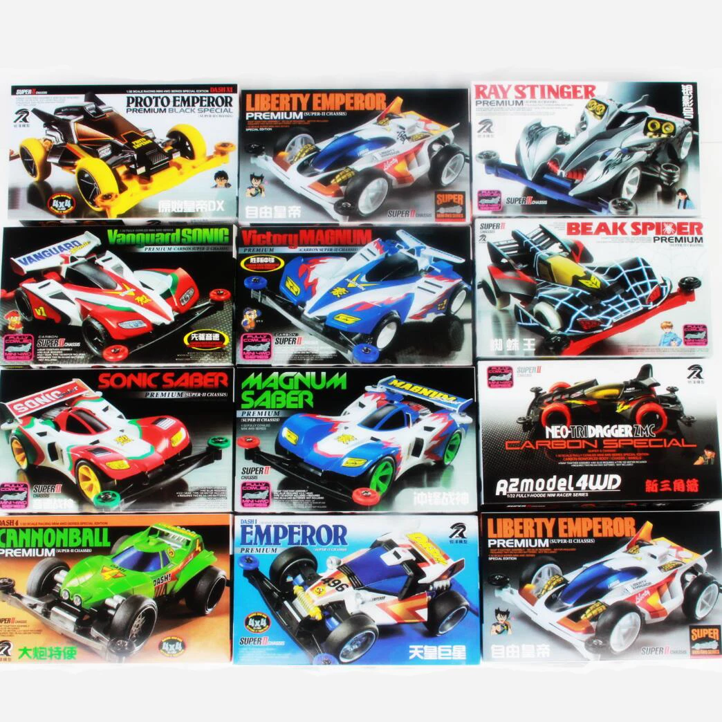 1Set Ruize 1/32 Mini 4WD Car Model with S2 Chassis NEO-TRIDAGGER ZMC / PROTO EMPEROR / CANNONBALL / SONIC SABER / BEAK SPIDER