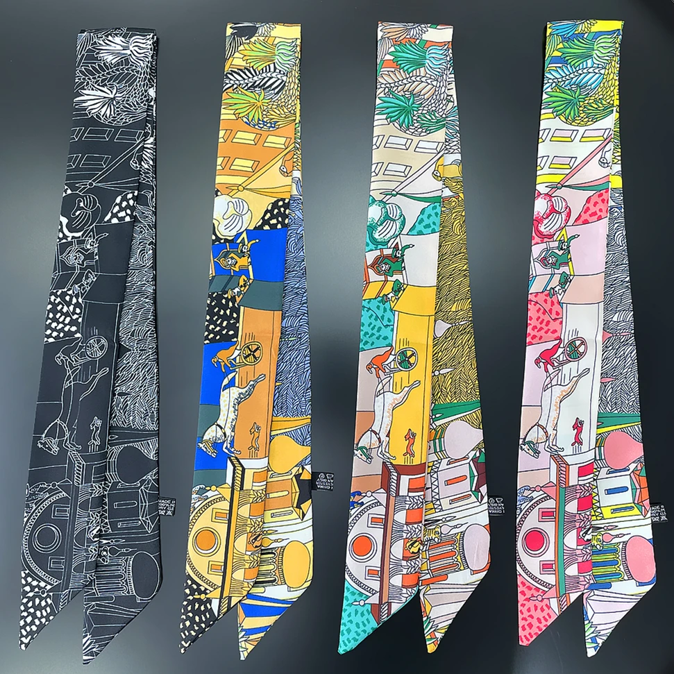 Brand Horse Scarf Women 2023 Design Summer Silk Scarf For Ladies Hair Accessories Foulard Hair & Bag Scarves Fashion Headband