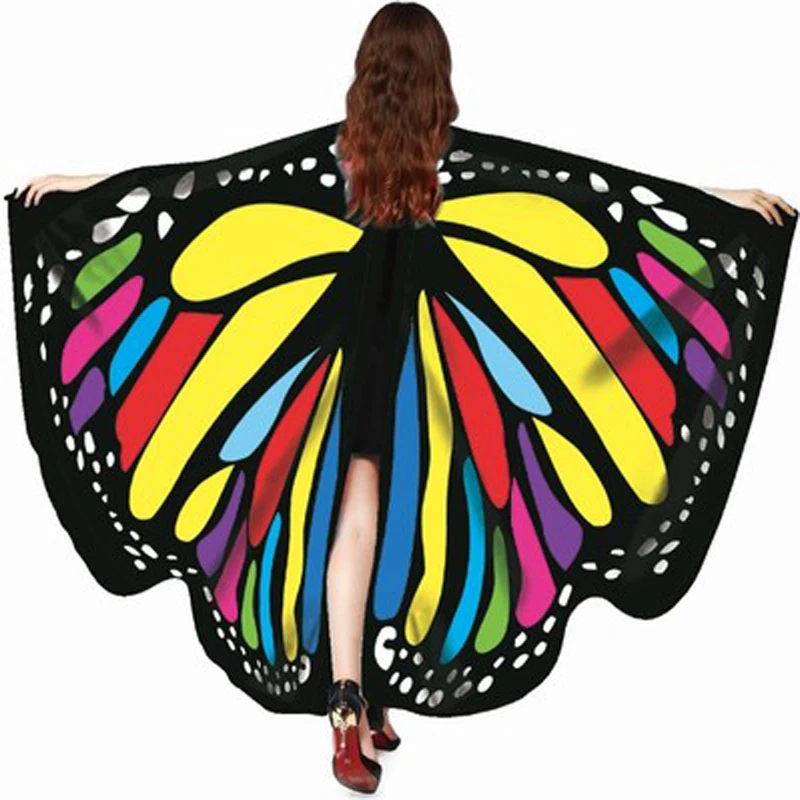 New Design Women Butterfly Wings Shawl Rainbow Nymph Pixie Costume Wings Multicolor Adult Belly Dance Performance Props