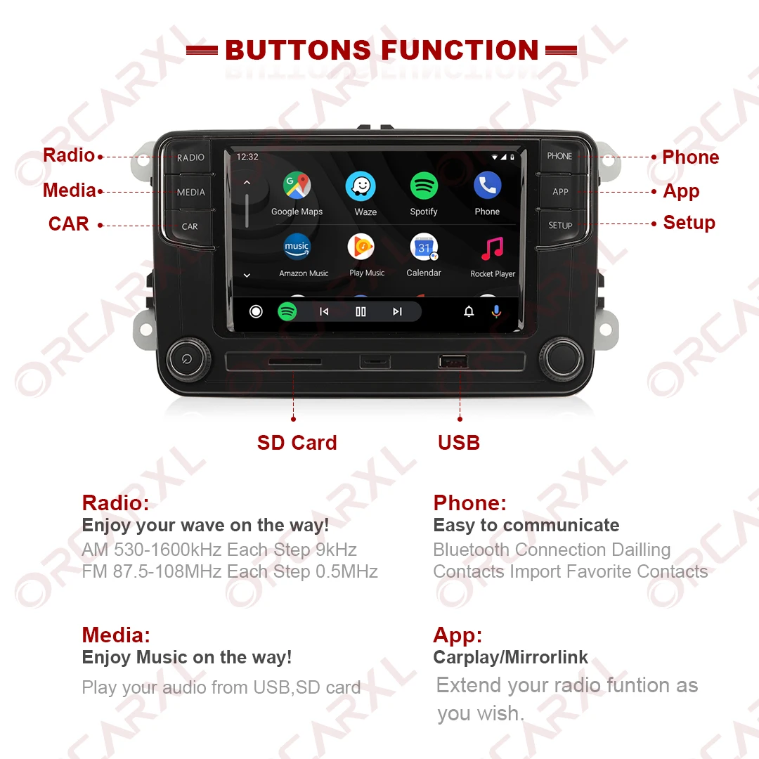 Car Radio 2 din With Display Android Auto Carplay Bluetooth New MQB 19D 035 280 NONAME RCD360 PRO 19D035280 For VW MQB POLO 6C