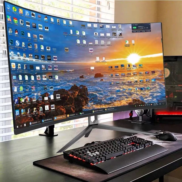 ゲーム用の湾曲したLCDモニター,32インチ,4k,HD,白,黒,32インチ,144Hz,PC用 - AliExpress