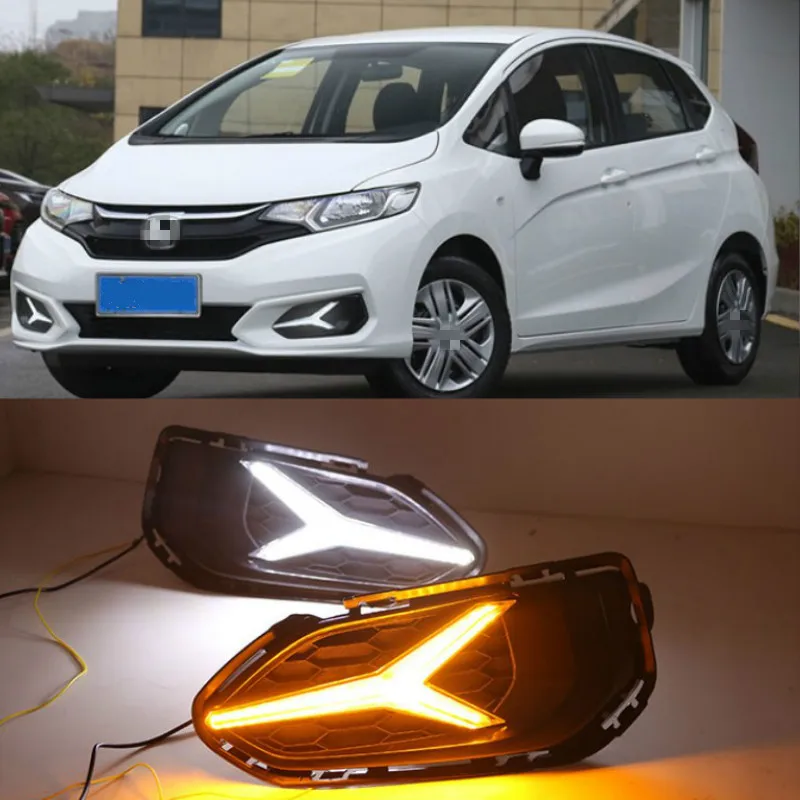 For Honda Jazz fit 2018-2020 LED DRL fog lamp with turn signal function car styling LED Daytime Running Lights