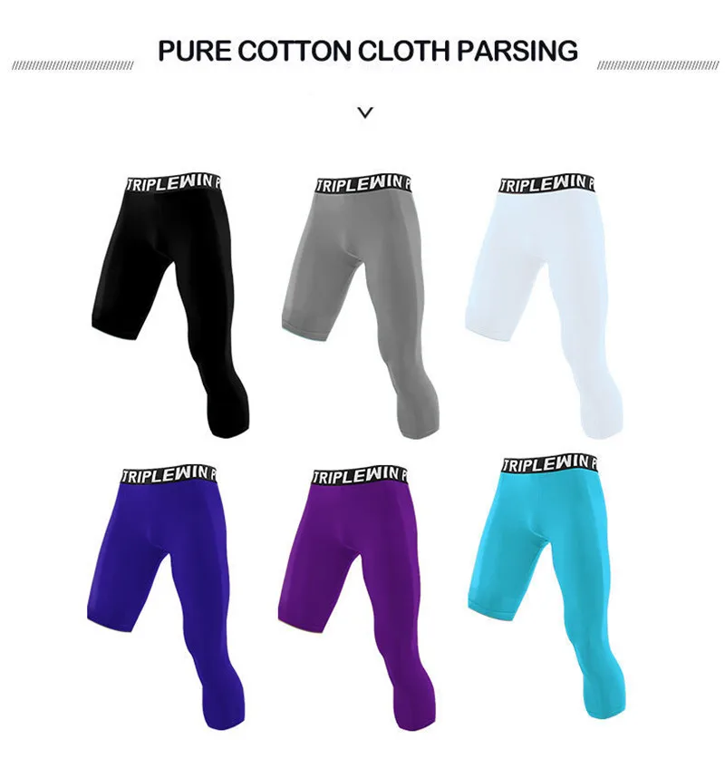 Summer Men Capri Running Tights GYM 3/4 Pants Male Basketball Football Soccer Fitness Exercise Sport One Leg Cropped Leggings 30