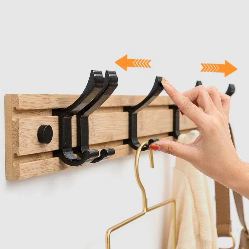 Bamboo Wall-mounted Coat Rack, Removable Storage Shelf, 3, 4, 5 Hooks, Entryway Foyer, Hallway, Bathroom,  Nail-free Drill