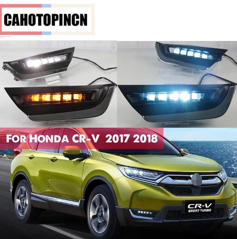 

High match For Honda CRV CR-V 2017 2018 LED DRL Driving Daytime Running Light fog lamp with yellow turn signal style Relay