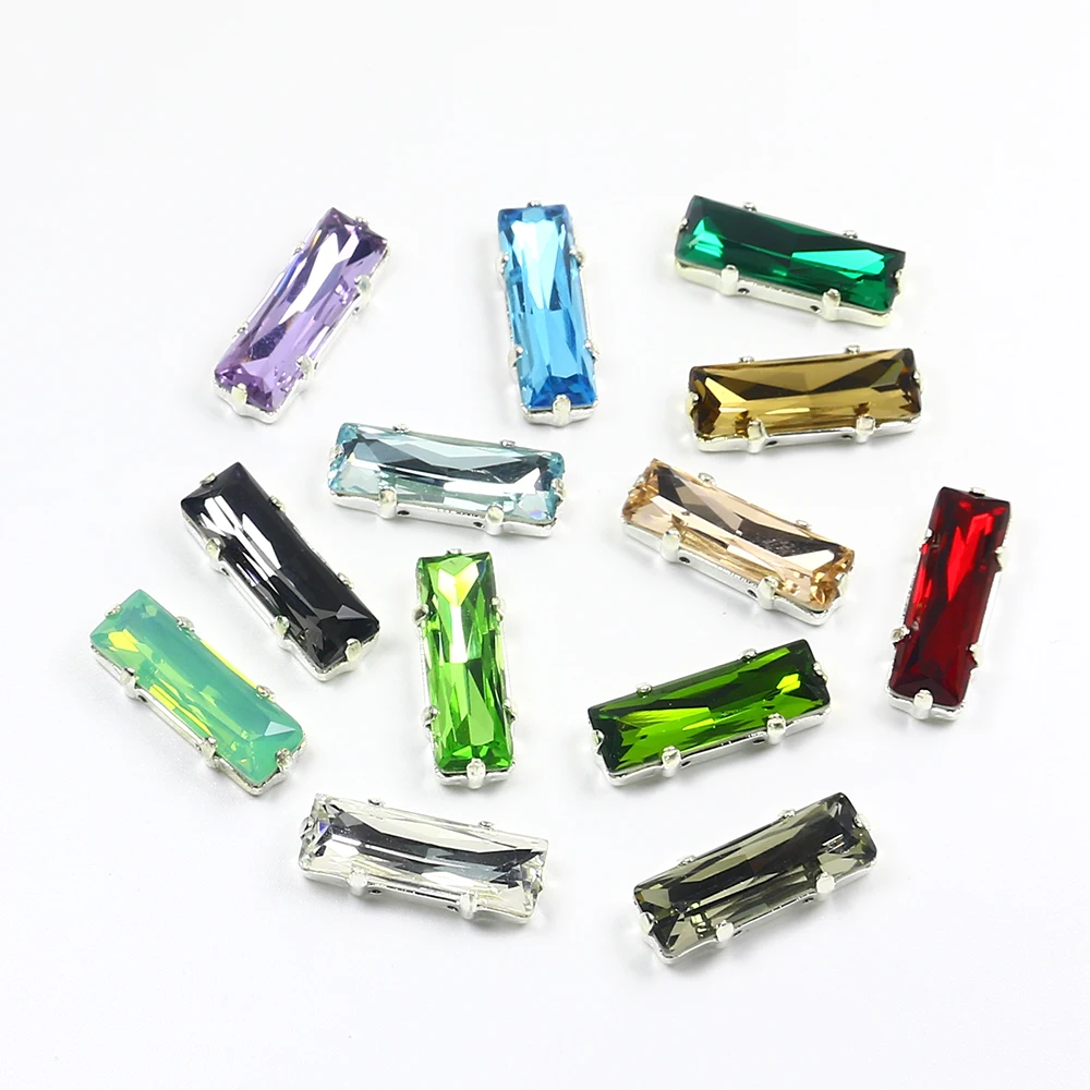 Rectangle High Quality K9 Glass Crystal Sew On Rhinestones With Silver Claw Handicrafts Glitter Stones For Clothing Accessories