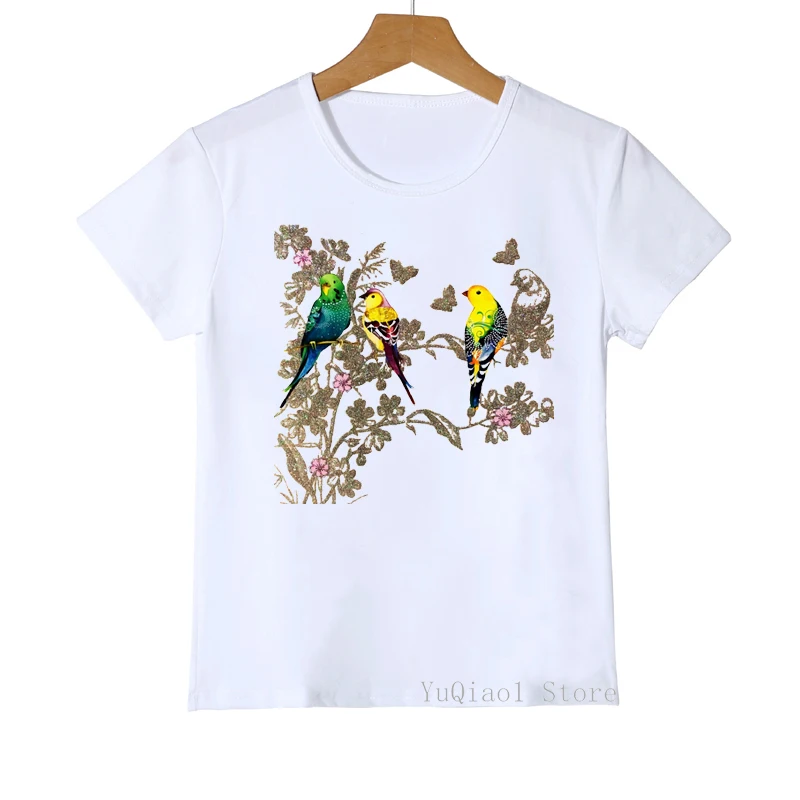 

Rainbow Birds Design Cockatiel Parrot Animal Print Lovely Kids Tshirt Summer White Casual T-Shirt Cute Baby Boys Girls Top