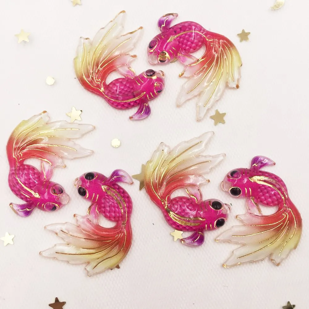 New 8pcs Resin Shiny Colorful Goldfish Buttons Flatback Rhinestone Scrapbook 1 Hole Wedding Applique DIY Ornaments Craft G58