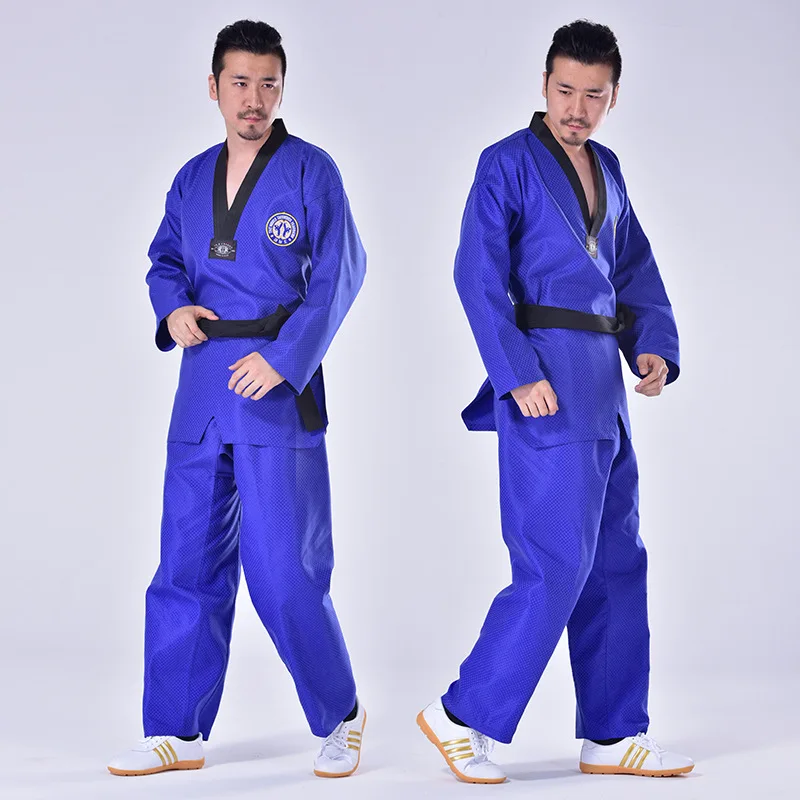 

Blue Taekwondo Uniform Colors Unisex Coach Suit Men Black Yellow Belt Karate Judo Dobok Women WTF Clothes Long Sleeve Kids TKD