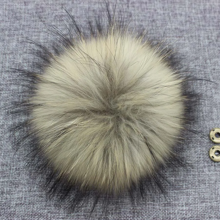 2pcs/Lot Mixed Color Real Raccoon Fox Fur Pompoms for Winter knit hats Black White Pom pompon For Adults Children Hat Caps