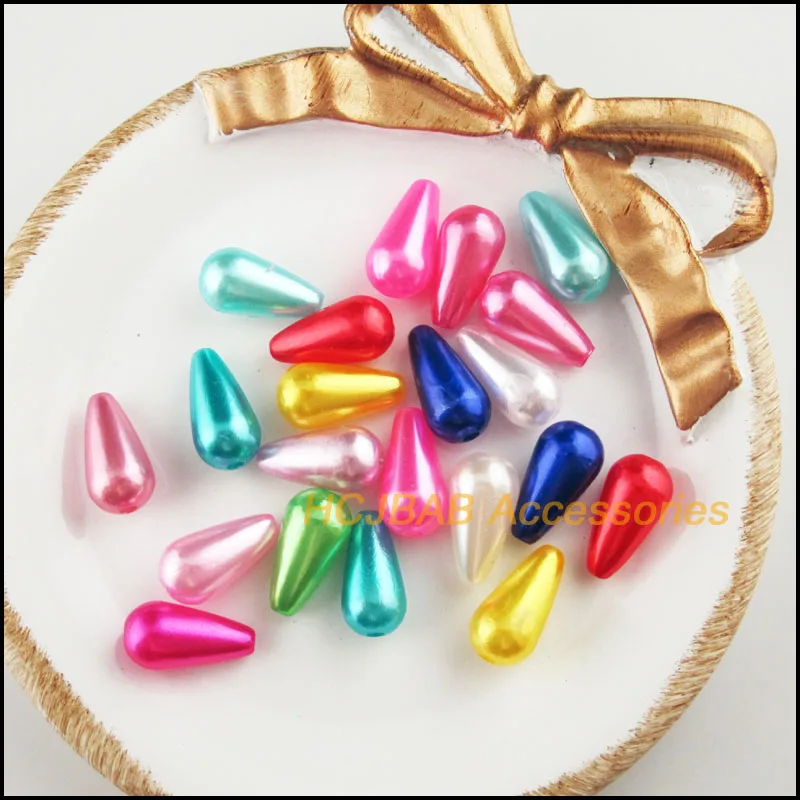 70Pcs Mixed Colors Smooth Acrylic ABS Teardrop Spacer Beads Charms 8x15mm