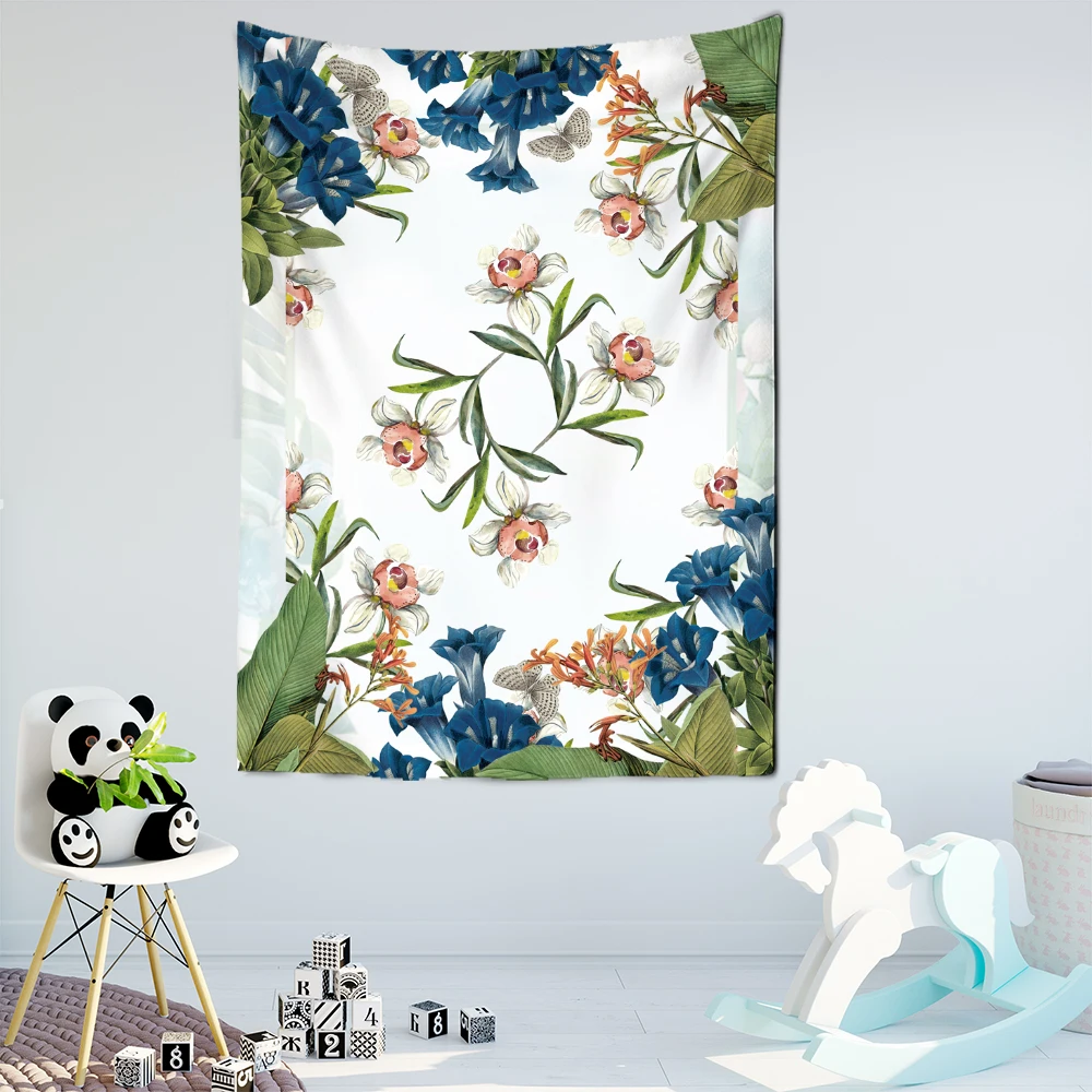 Botanical Wildflower Tapestry Wall Hanging Flower Reference Chart Hippie Bohemian Tapestries Colorful Psychedelic INS Home Decor