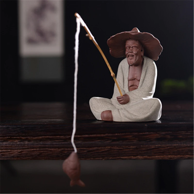 Jiang Taigong Fishing Fisherman Fisherman Ornaments Micro-Landscape Decoration Retro Character Purple Sand Tea Pet